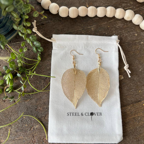 Gold Real Leaf Earring: 8 cm