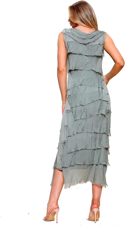 Jessica Laura Tiered Italian Silk Dress / Silver-Grey