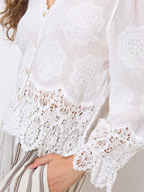 Apricot Embroidered Daisy Top / White