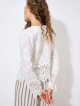 Apricot Embroidered Daisy Top / White