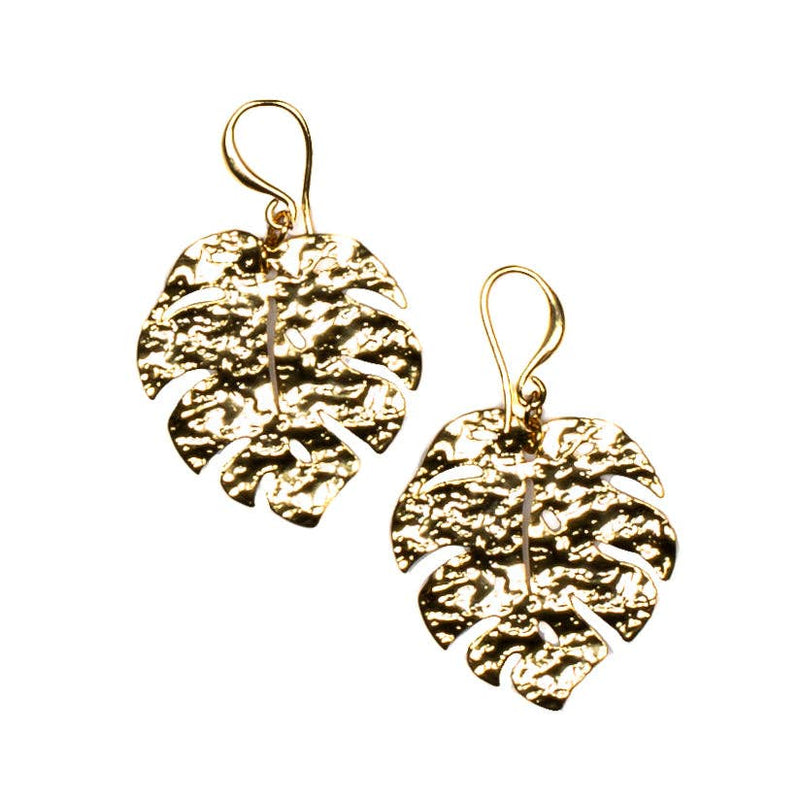 Hammered Leaf Earring - Gold Plate