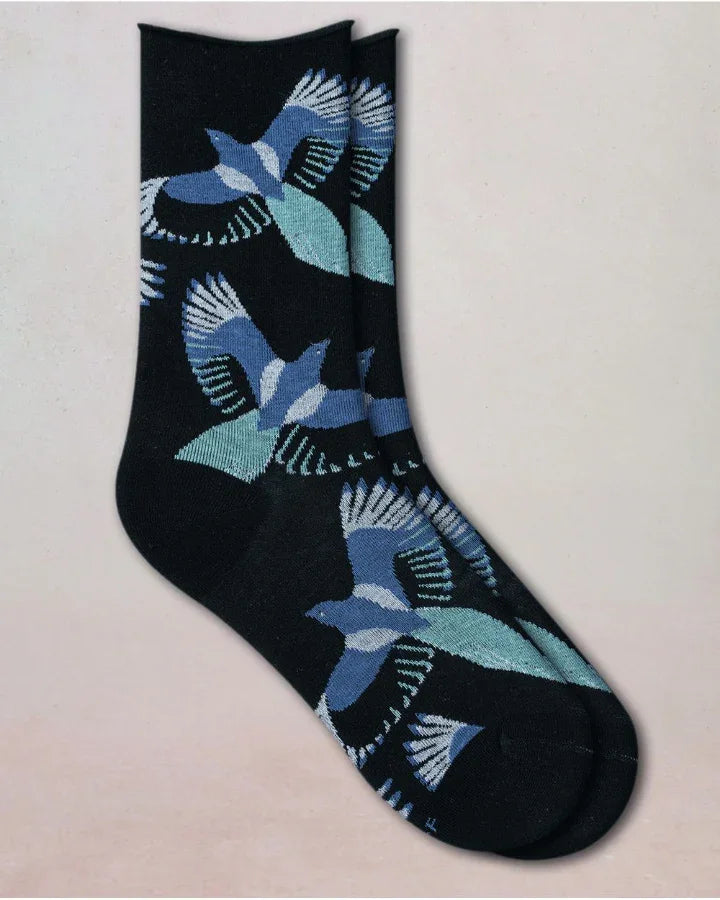 Bleuforêt Velvet Birds Socks / Black