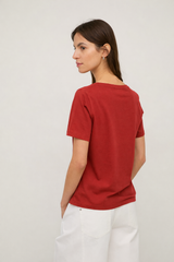 Yerse V-Neck Organic cotton T-Shirt  / Terracotta Red