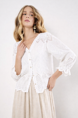 Apricot Diamond Tiles Embroidered Top / White