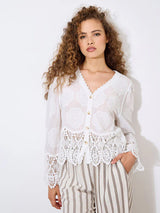 Apricot Embroidered Daisy Top / White