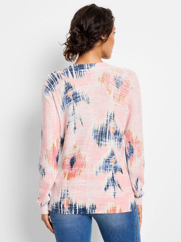 Nic & Zoe Waffle V-Neck Sweater (Floral)