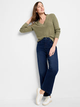 Nic & Zoe Waffle V-Neck Sweater (Olive)