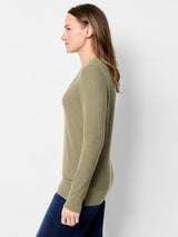 Nic & Zoe Waffle V-Neck Sweater (Olive)