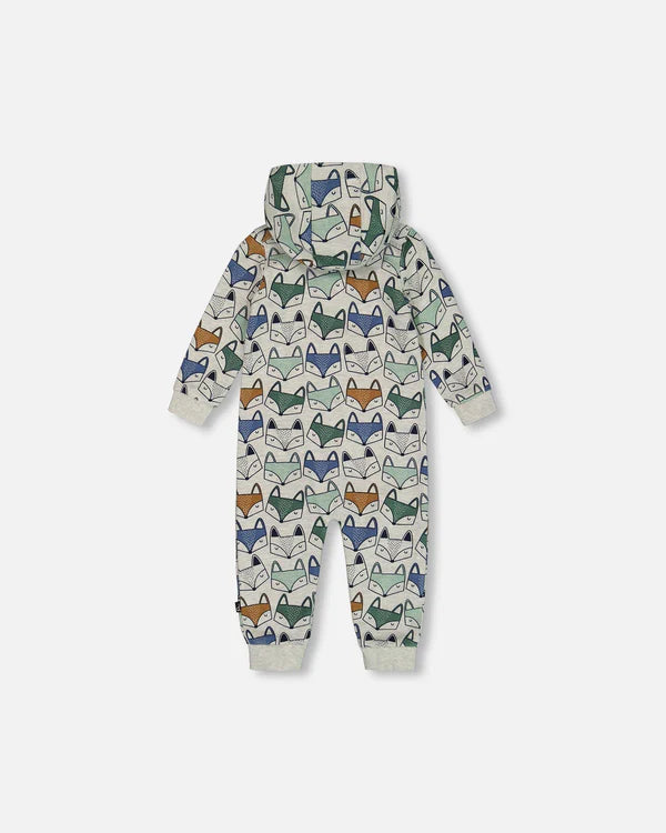 Deux Par Deux Fox Print Hooded Jumpsuit