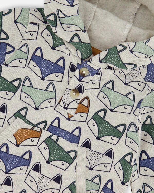 Deux Par Deux Fox Print Hooded Jumpsuit