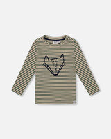 Deux Par Deux Stripe Fox Print Shirt