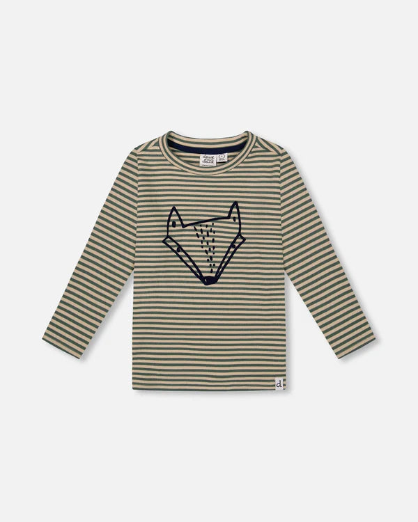 Deux Par Deux Stripe Fox Print Shirt