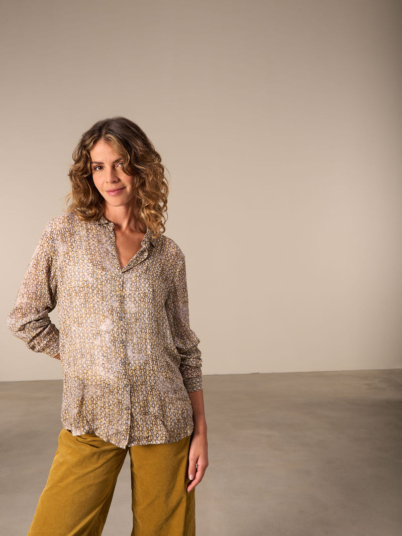 Nile Chiffon Blouse / Gold Multi print