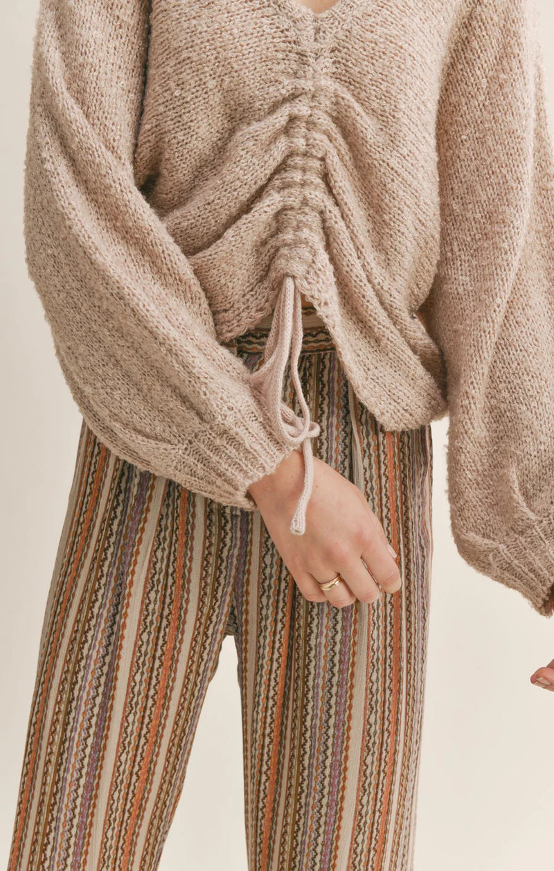 RUCHED TIE SWEATER / NATURAL BLUSH