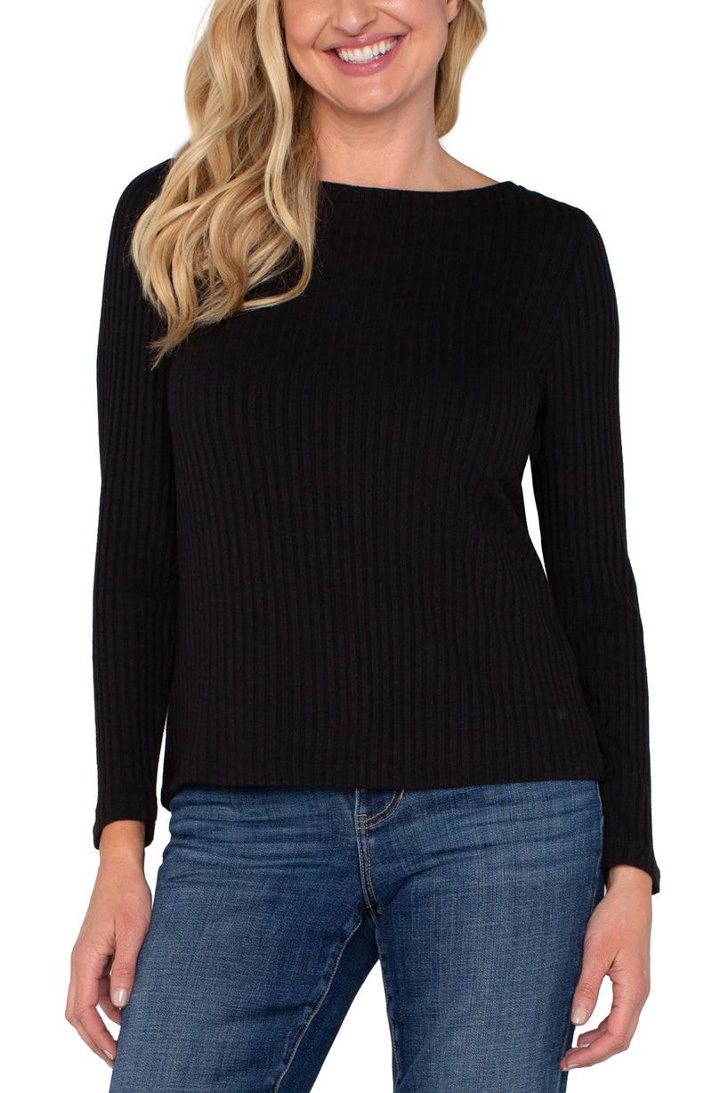 Liverpool Long sleeve Boat Neck Knit Top BLK