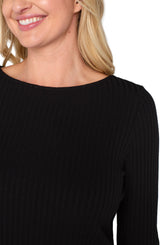 Liverpool Long sleeve Boat Neck Knit Top BLK