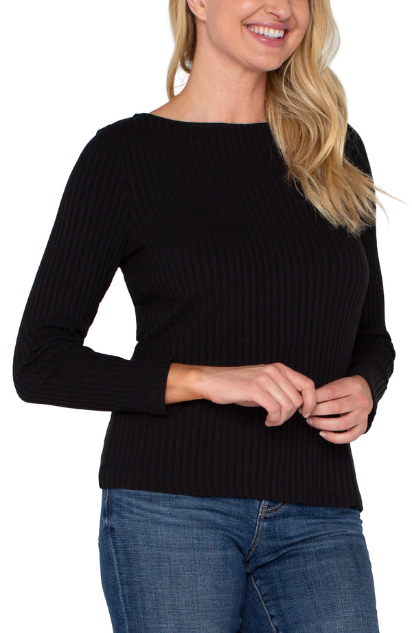 Liverpool Long sleeve Boat Neck Knit Top BLK