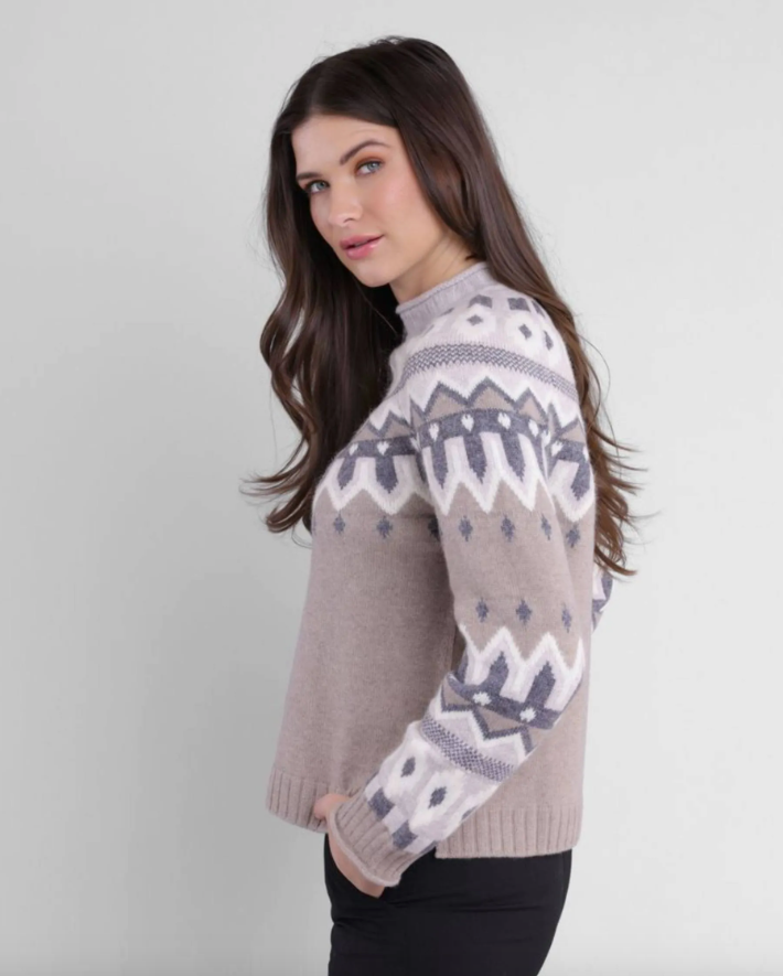 Alashan Raglan Fair Isle Sweater/Macaroon Combo