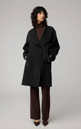 Soia & Kyo Relaxed Fit Double Face Wool Martingale Coat/Black