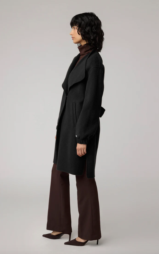 Soia & Kyo Relaxed Fit Double Face Wool Martingale Coat/Black