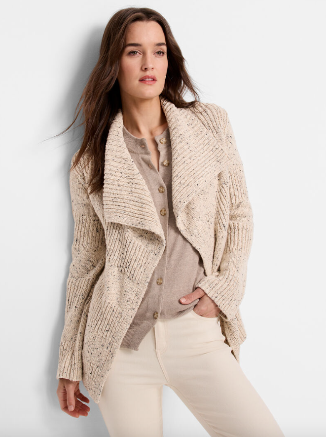 Nic & Zoe Textured Tweed Cardigan/Beige