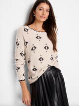 Nic & Zoe Printed Texture Sweater/ Cream & Black