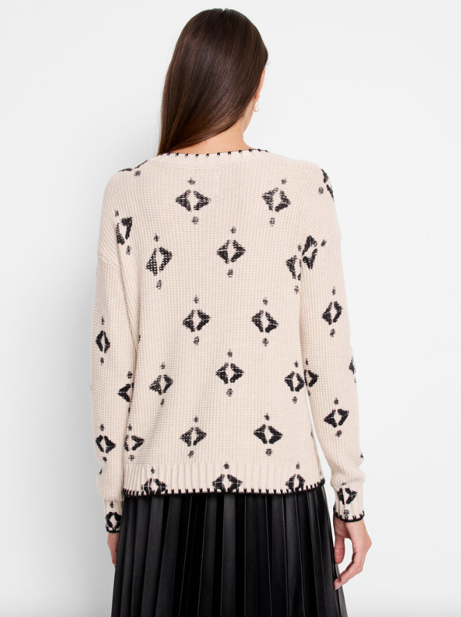 Nic & Zoe Printed Texture Sweater/ Cream & Black