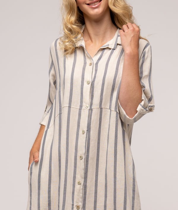 Linen Luv Shirt Dress / Sabbia Stripe