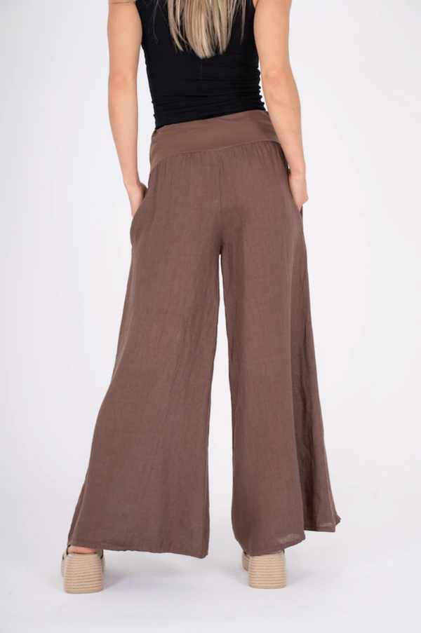 M Made in Italy Wide Leg Linen Pant / Caffe