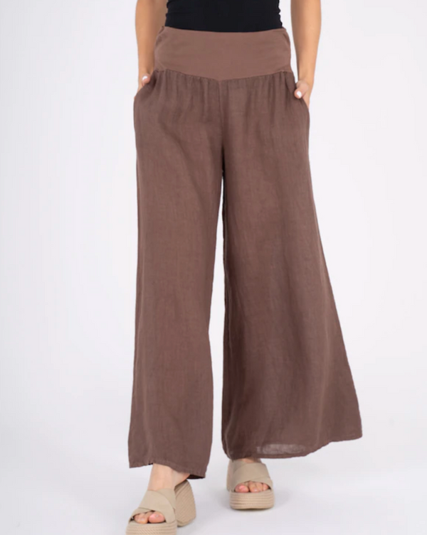M Made in Italy Wide Leg Linen Pant / Caffe