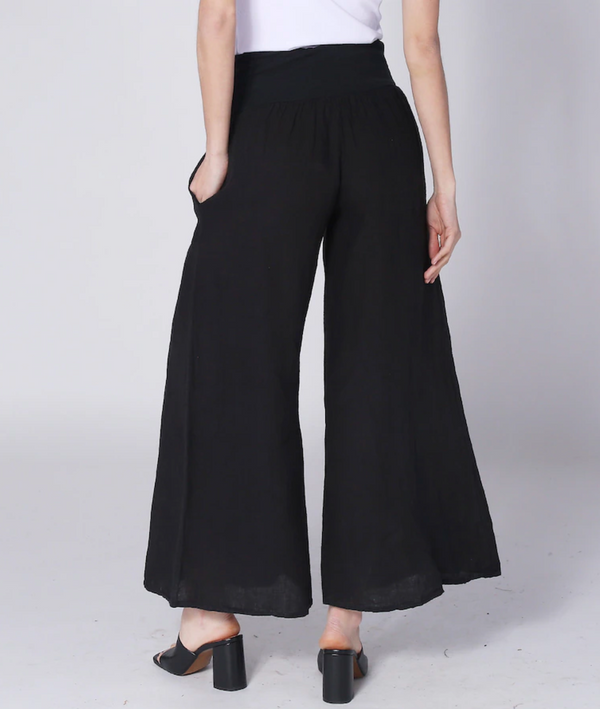 M Made in Italy Wide Leg Linen Pant / Black