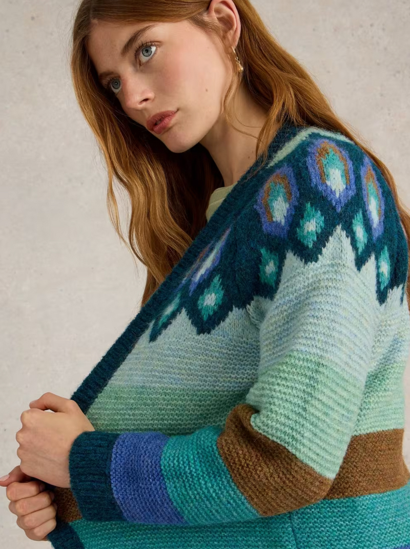 White Stuff New York Fairisle Cardi / Teal Multi