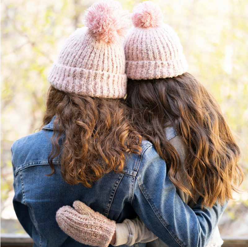 Lemon Collection Snow Storm Beanie & Mitten Set / Pink