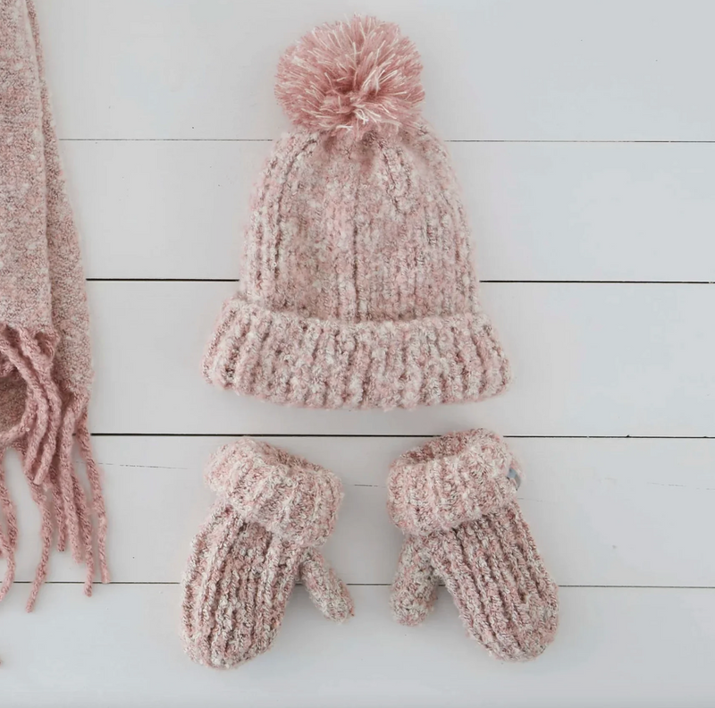 Lemon Collection Snow Storm Beanie & Mitten Set / Pink