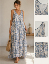 See U Soon  / Delft Blue Floral Print Maxi Dress