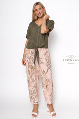 Linen Luv Tie  Blouse/ Olive