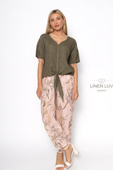 Linen Luv Tie  Blouse/ Olive