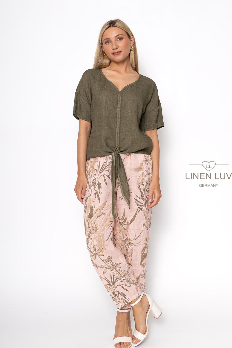 Linen Luv Tie  Blouse/ Olive