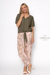 Linen Luv Tie  Blouse/ Olive