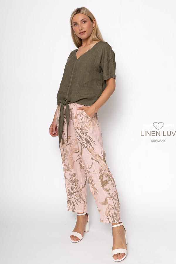 Linen Luv Tie  Blouse/ Olive