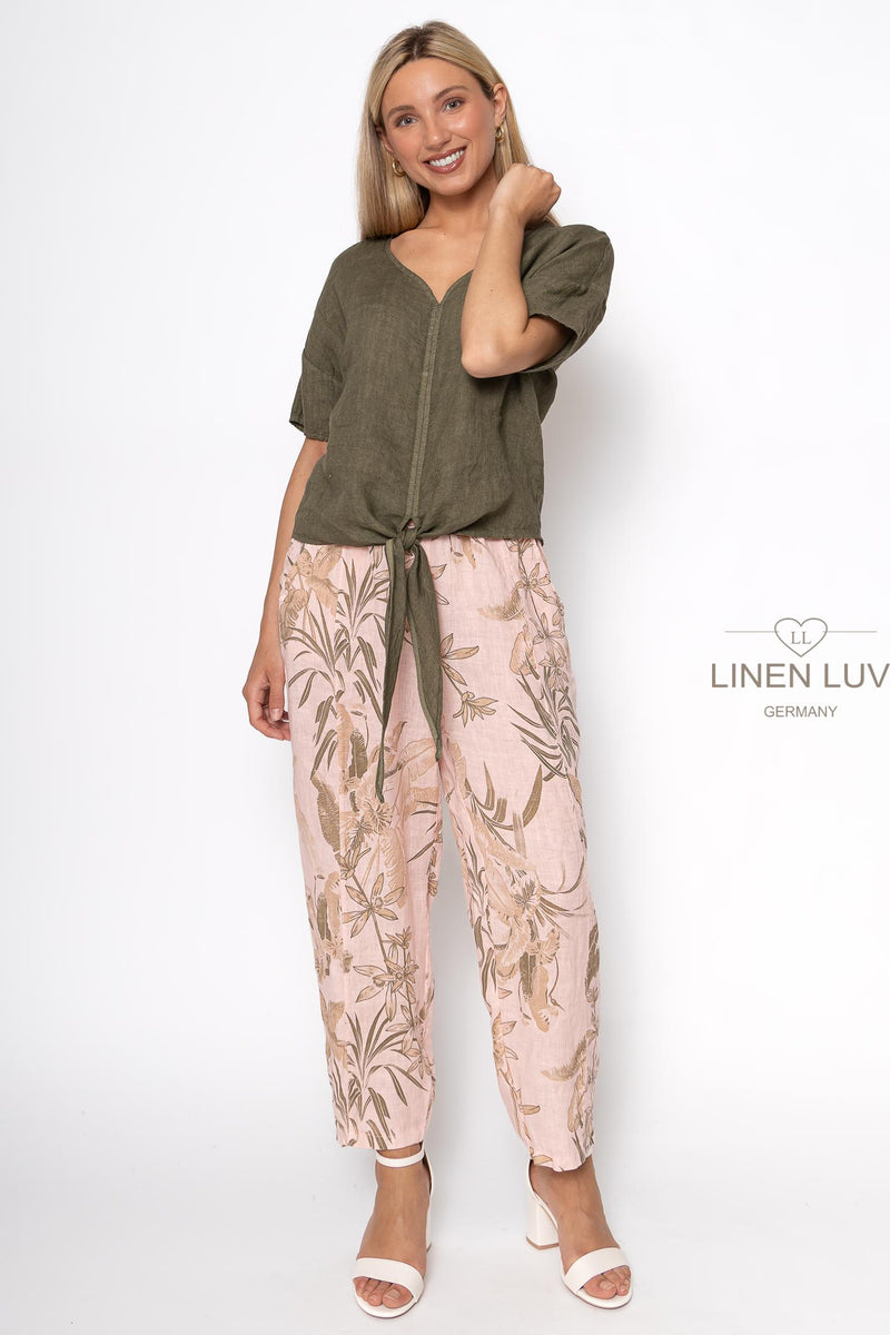 Linen Luv Tie  Blouse/ Olive