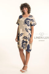 Linen Luv Dress / Navy Sand print