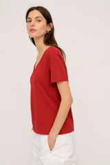 Yerse V-Neck Organic cotton T-Shirt  / Terracotta Red