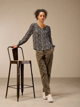 Nile Blouse / Espresso Print