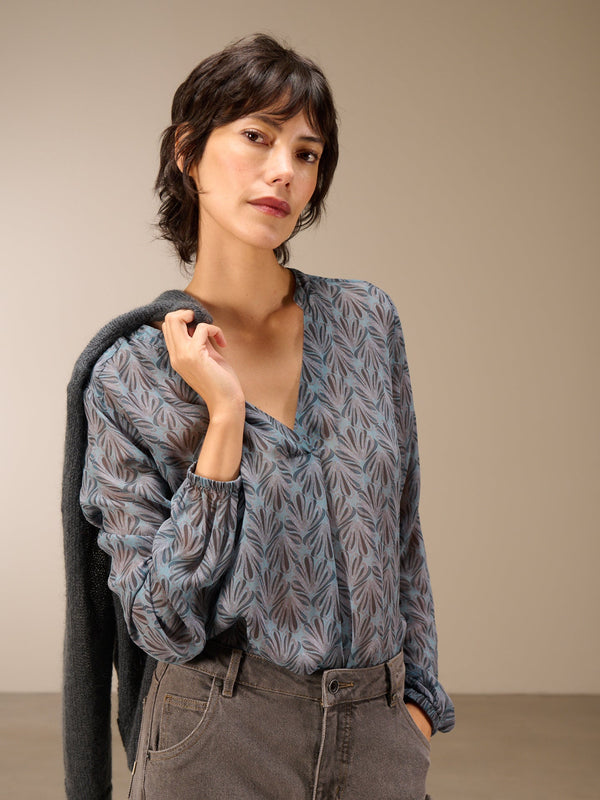 Nile Print Blouse / Ice
