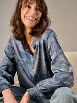 Nile Silk Paisley Print Blouse / Deep Blue