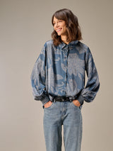 Nile Silk Paisley Print Blouse / Deep Blue