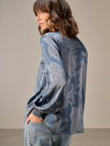Nile Silk Paisley Print Blouse / Deep Blue