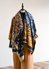 Winding River Marsh Fern Reversible Wrap / Blue-Camel