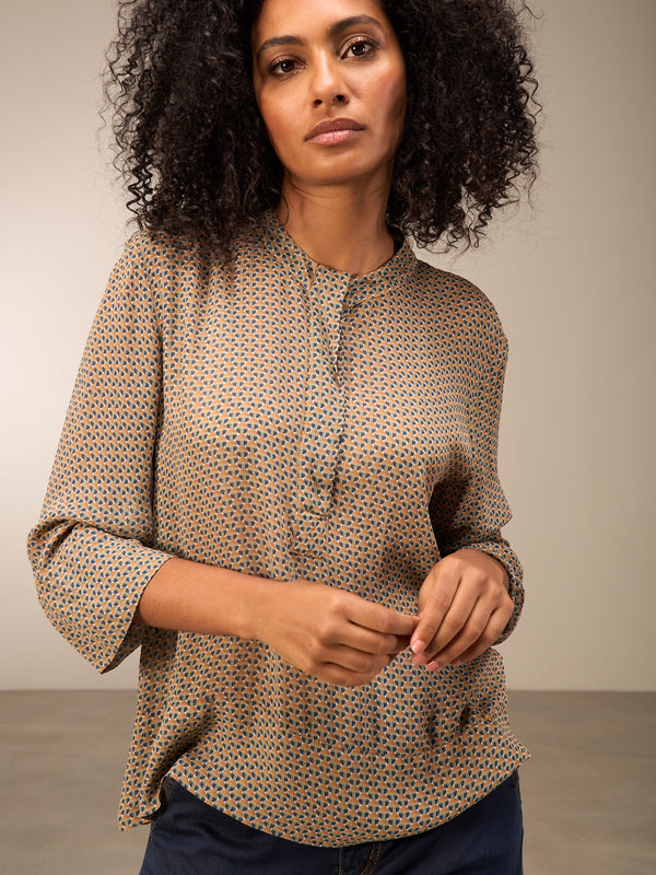 Nile Blouse/ Petrol Mini Print